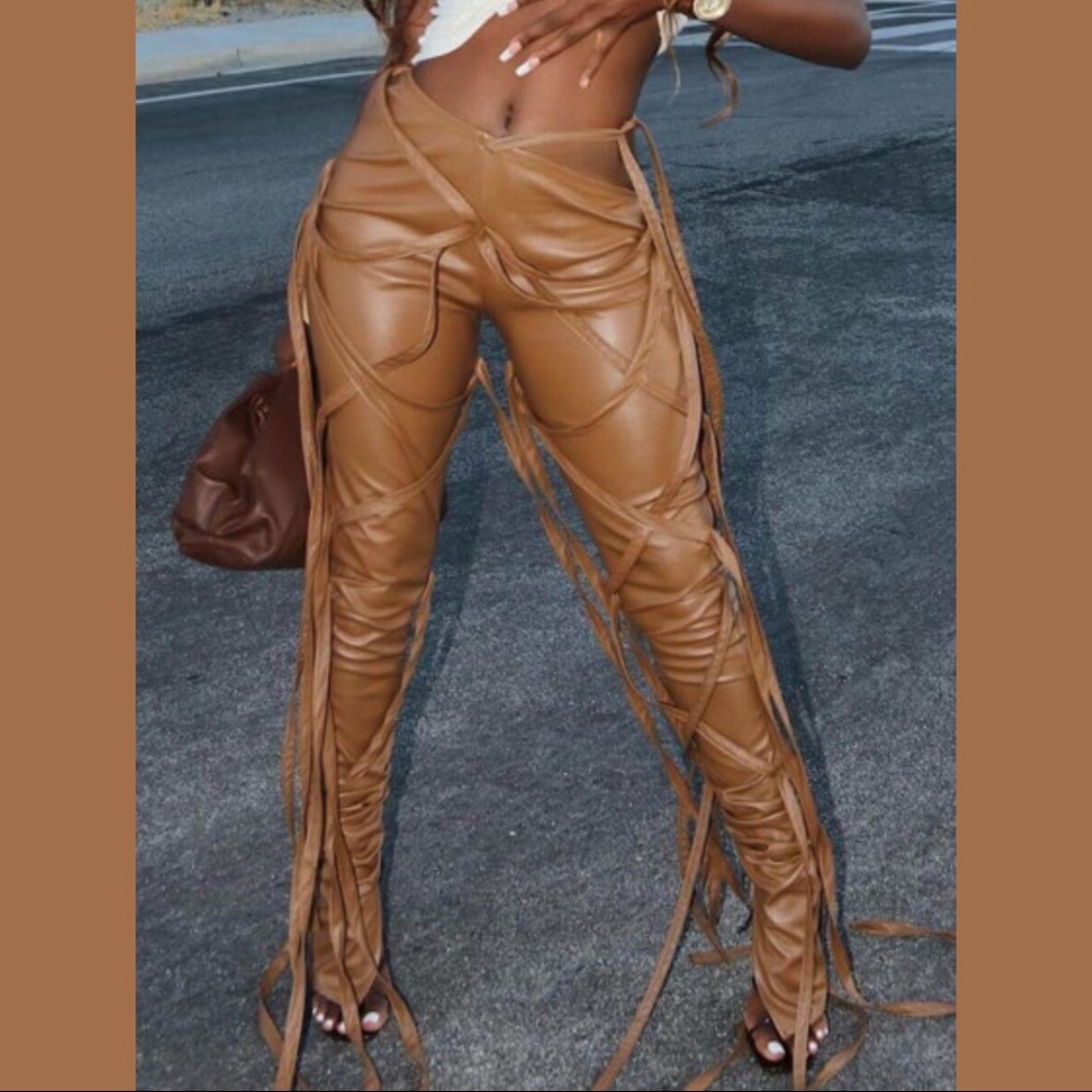 Leather lace up pants